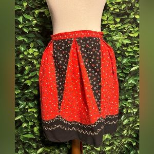 Vintage Christmas Half Apron 1950s Red Black Handmade